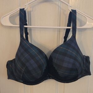 Cacique Blue Plaid Underwire Bra Size 44C